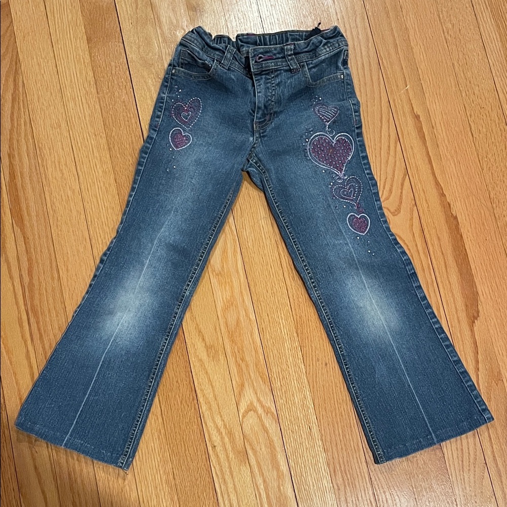 Faded Glory Girls Blue Jeans Size 8 Pink Hearts